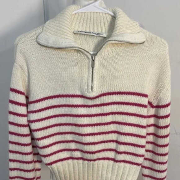 Tops - The Open Product Pink &white Striped Cropped Chucky Knit 1/4 Zip Sz 1 Small